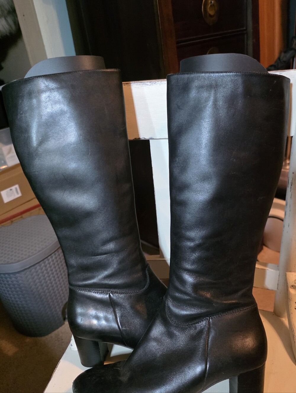 ECCO Women’s Black Leather Knee High Boots Size EU 41 US 9 1/2 - 10 Block Heel